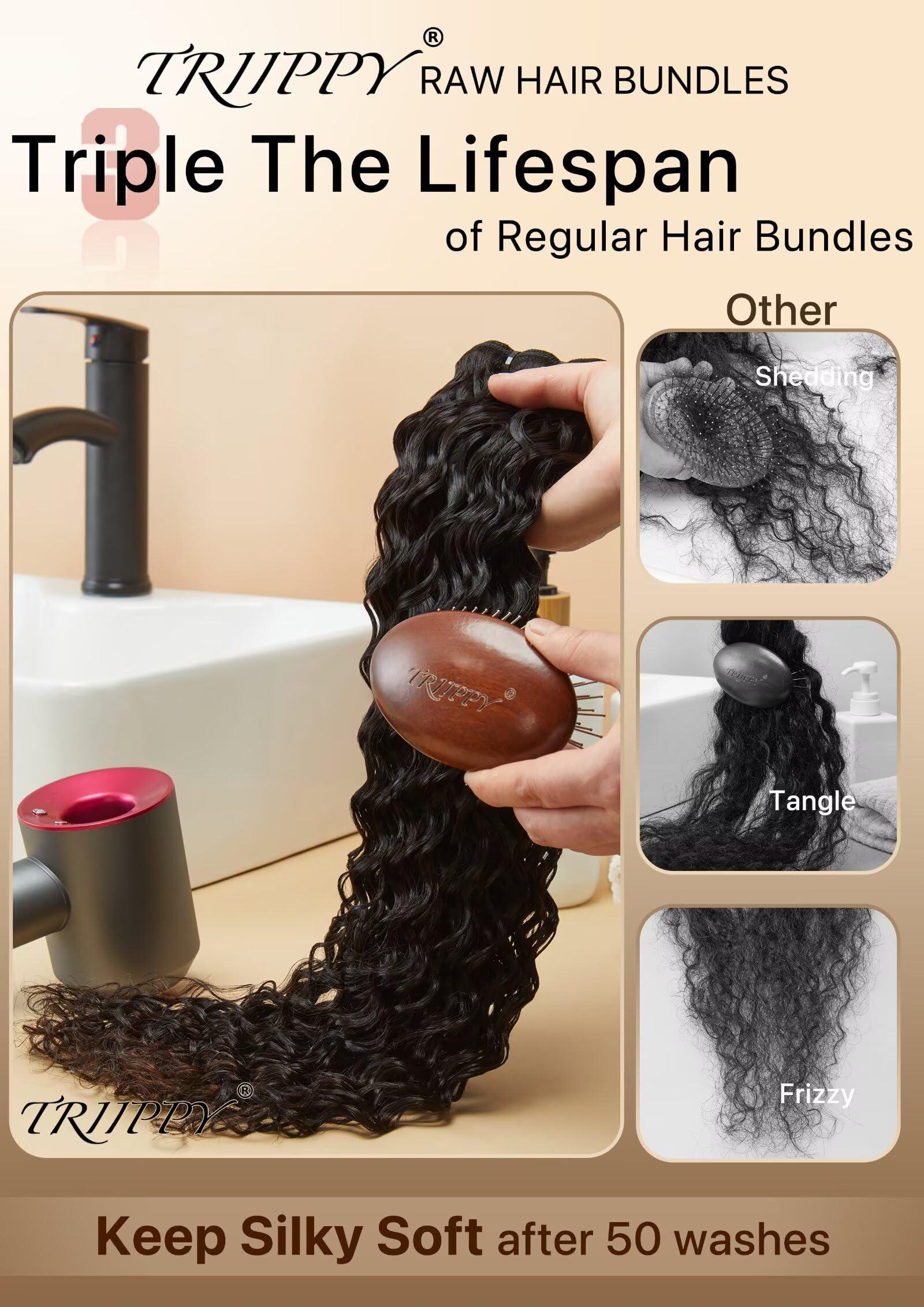 Triippy TRIIPPY Raw Human Hair Bundles,Triple Lifespan Than Regular Virgin Hair No.1 Sales Of Raw Hair Bundles,26 28 30 Inches Cambodia Raw Deep Wave 3 Bundles, Keep Soft and Smooth After Multiple Washes