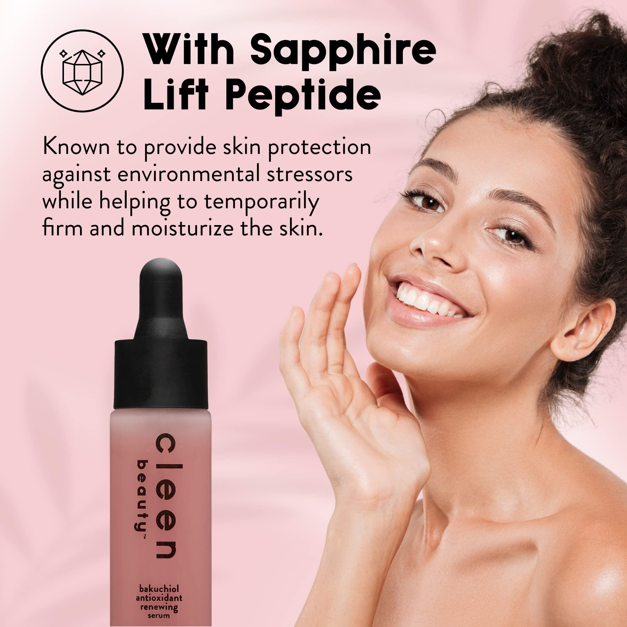 CLEEN BEAUTY Cleen Beauty Bakuchiol Antioxidant Renewing Serum | with Sapphire Lift Peptide for Face Anti Aging - Paraben Free Serum, 1 Fl Oz