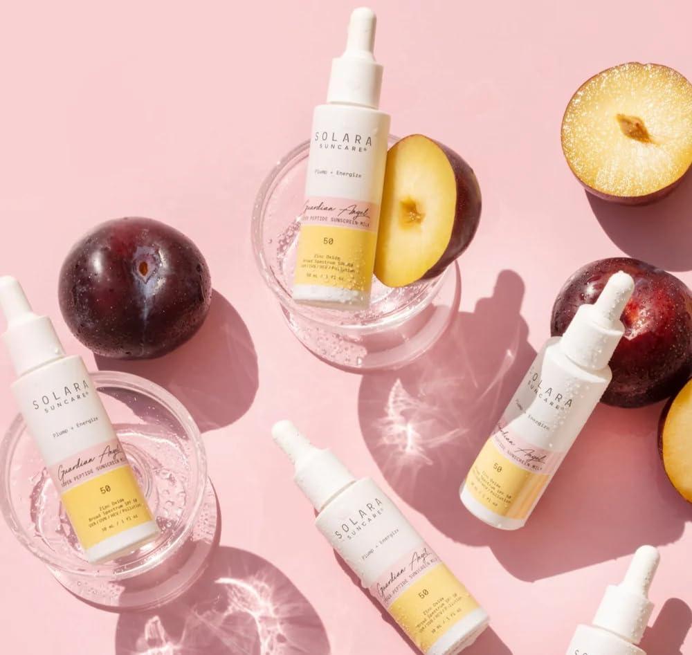 SOLARA SUNCARE Solara Suncare - Guardian Angel Super Peptide Sunscreen Milk, SPF 50 | EWG Verified, Vegan, Cruelty Free, Reef friendly | Plump+Energize | Zinc Oxide Helps Fight UVA, UVB, Pollution (1 fl oz | 30 ml)