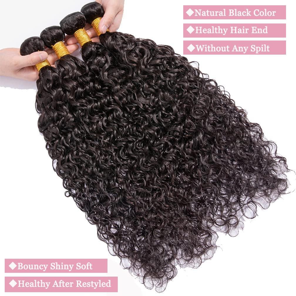 hetnear 32 Inch Deep Wave Bundles Human Hair 1 Bundles Water Wave Bundles 100% Unprocessed 10A Brazilian Virgin Human Hair Wet and Wavy Bundles Double Weft Deep Curly Weave Natural Black