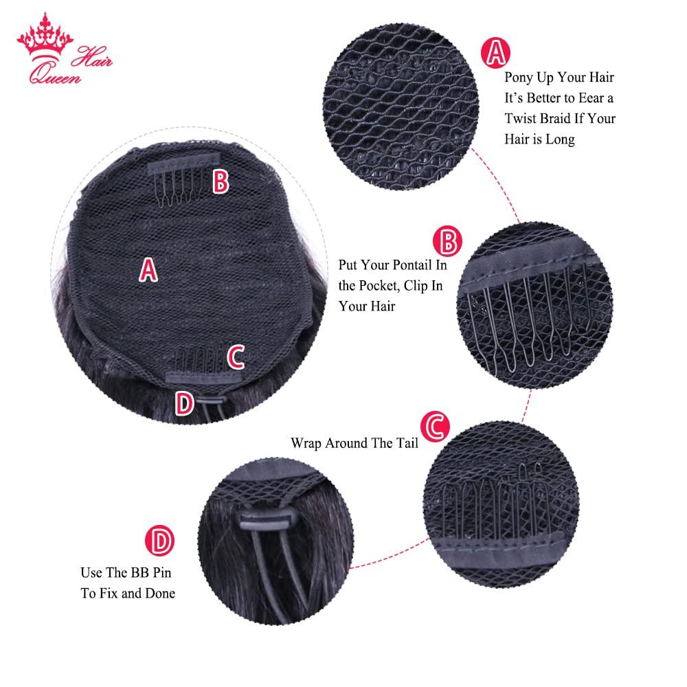 Queen Hair Ponytail Human Hair Extensions With Clip In Drawstring Ponytail Body Wave Brazilian Pony Tail For Women Queen Hair Products (22inch, Body Wave - Style02)