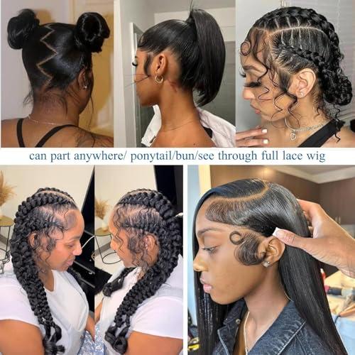 HERMOUS HERMOUS Full Lace Human Hair Wigs HD Transparent Lace Pre Plucked Handmade Whole Head Part Anywhere Lace Wig 180% Density Straight 12A Brazilian Virgin Remy Hair 12 Inch Natural Black