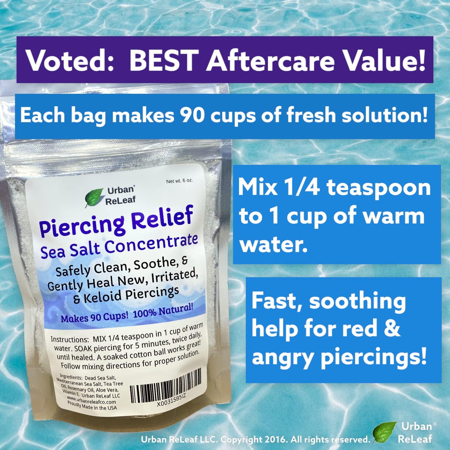 Urban ReLeaf Urban ReLeaf Piercing Relief Sea Salt Concentrate AFTERCARE 6 oz. Bag! Makes 90 Cups! Safely Clean, Soothe, Gently Heal Irritated & Keloid Bump Piercings. Dead Sea Salt, Tea Tree, Rosemary