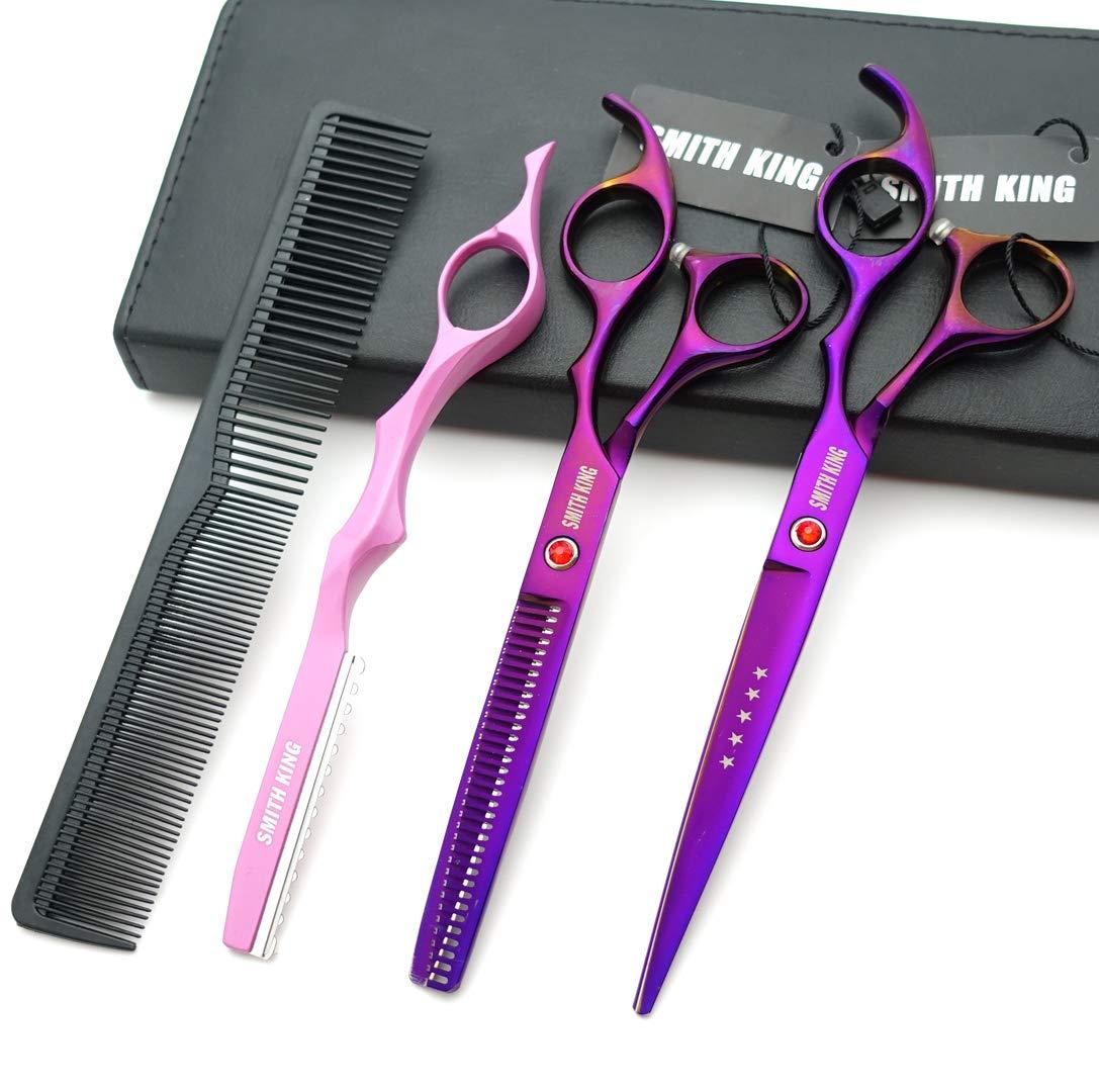 Smithking 7.0 Inches Professional hair cutting thinning scissors set with razor (Violet)