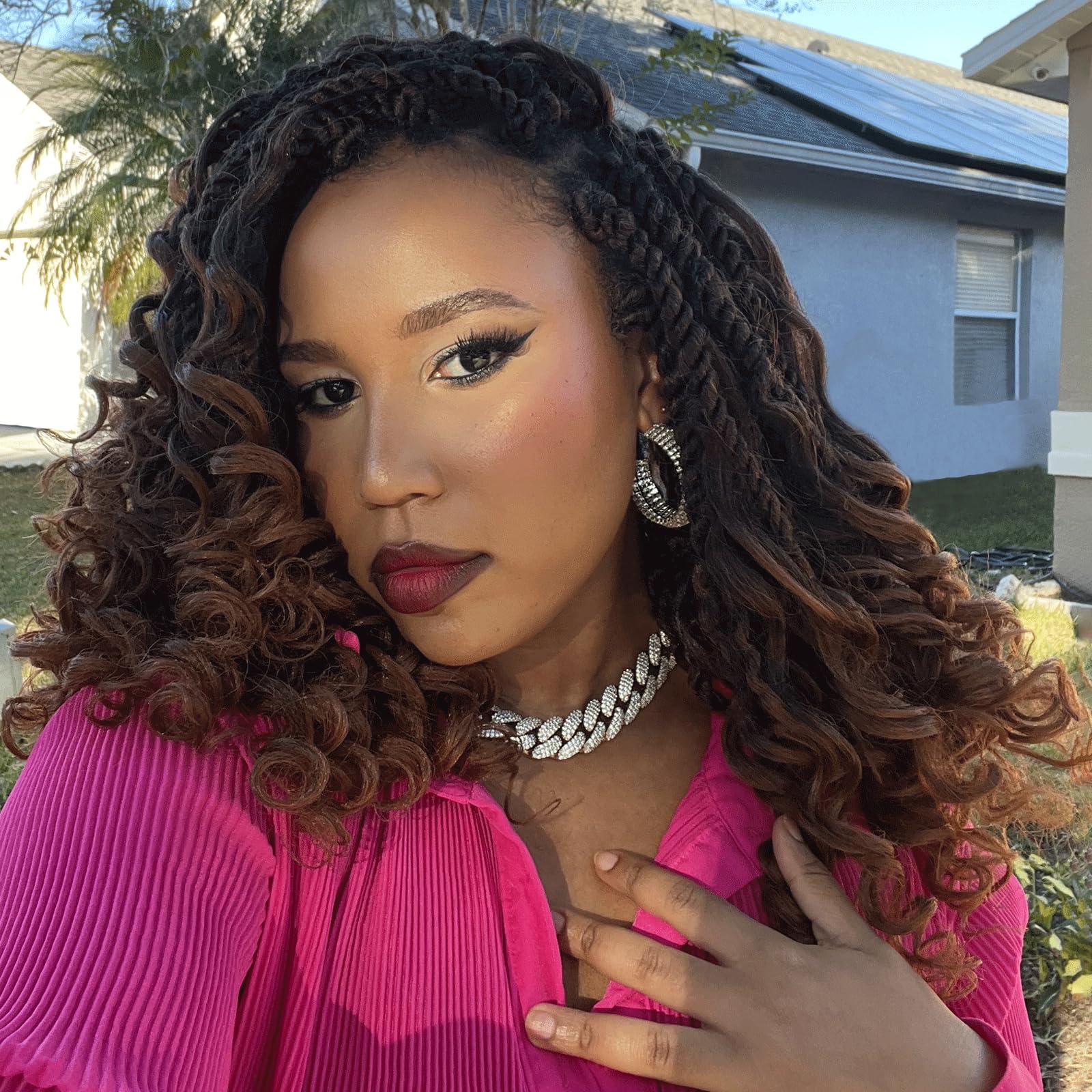 ToyoTress ToyoTress Boho Island Twist Crochet Hair - 14 Inch 8 Packs Ombre Brown Boho Havana Twist Crochet Braids Synthetic Braiding Hair (14 Inch,T30-8P)