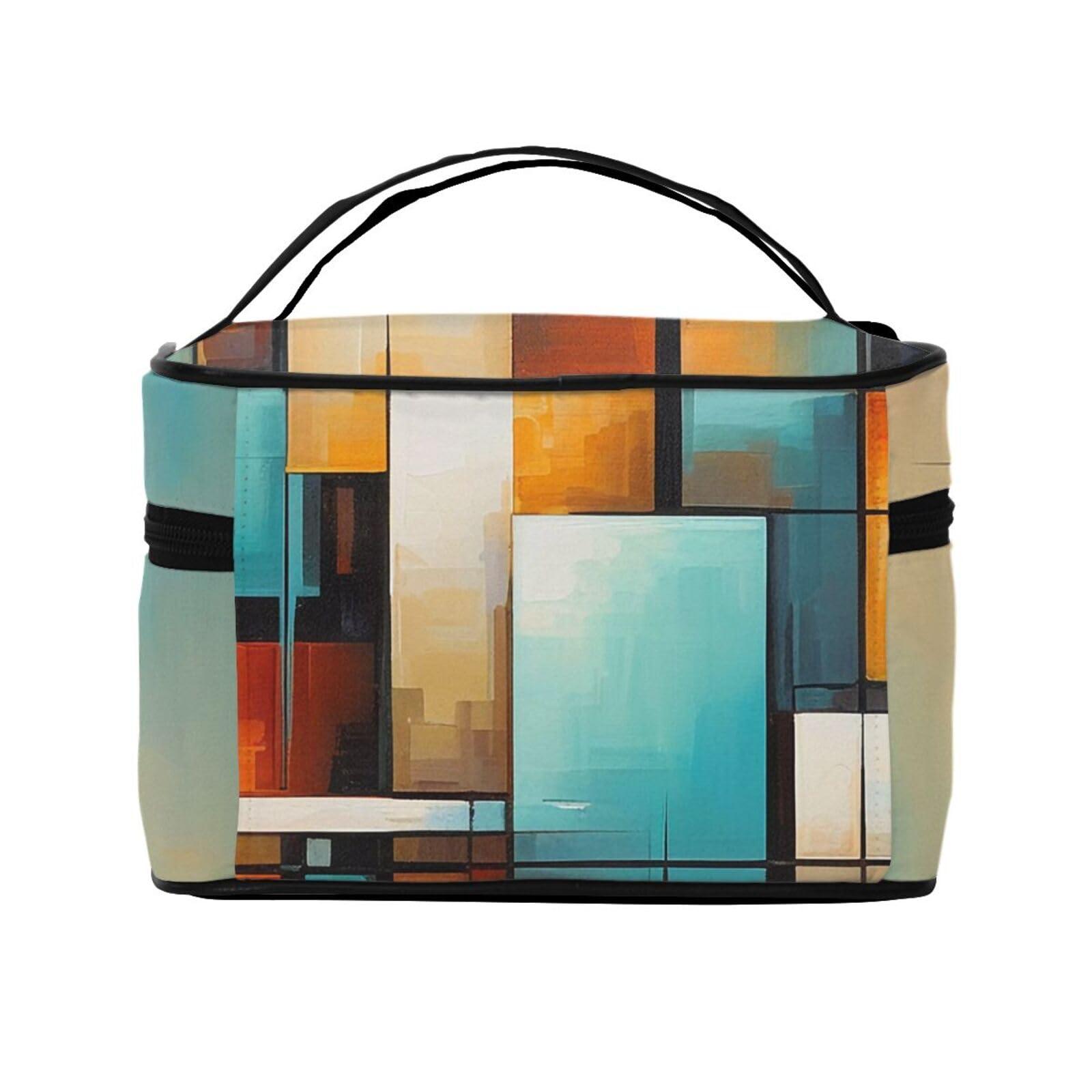 QASDFGHR QASDFGHR Small Abstract Modern Print Makeup Bag,Travel Cosmetic Bag with Zipper for Women Square Make Up Bags Organizer