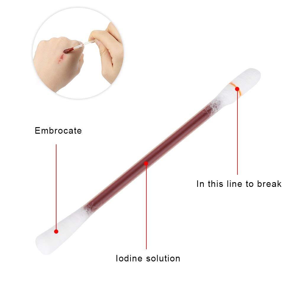 Semme Semme Disposable Iodine Swab,Cotton Stick, 100 Pack Disposable Tattoo Iodide Cotton Swab Makeup Double-headed Iodine Cotton Stick