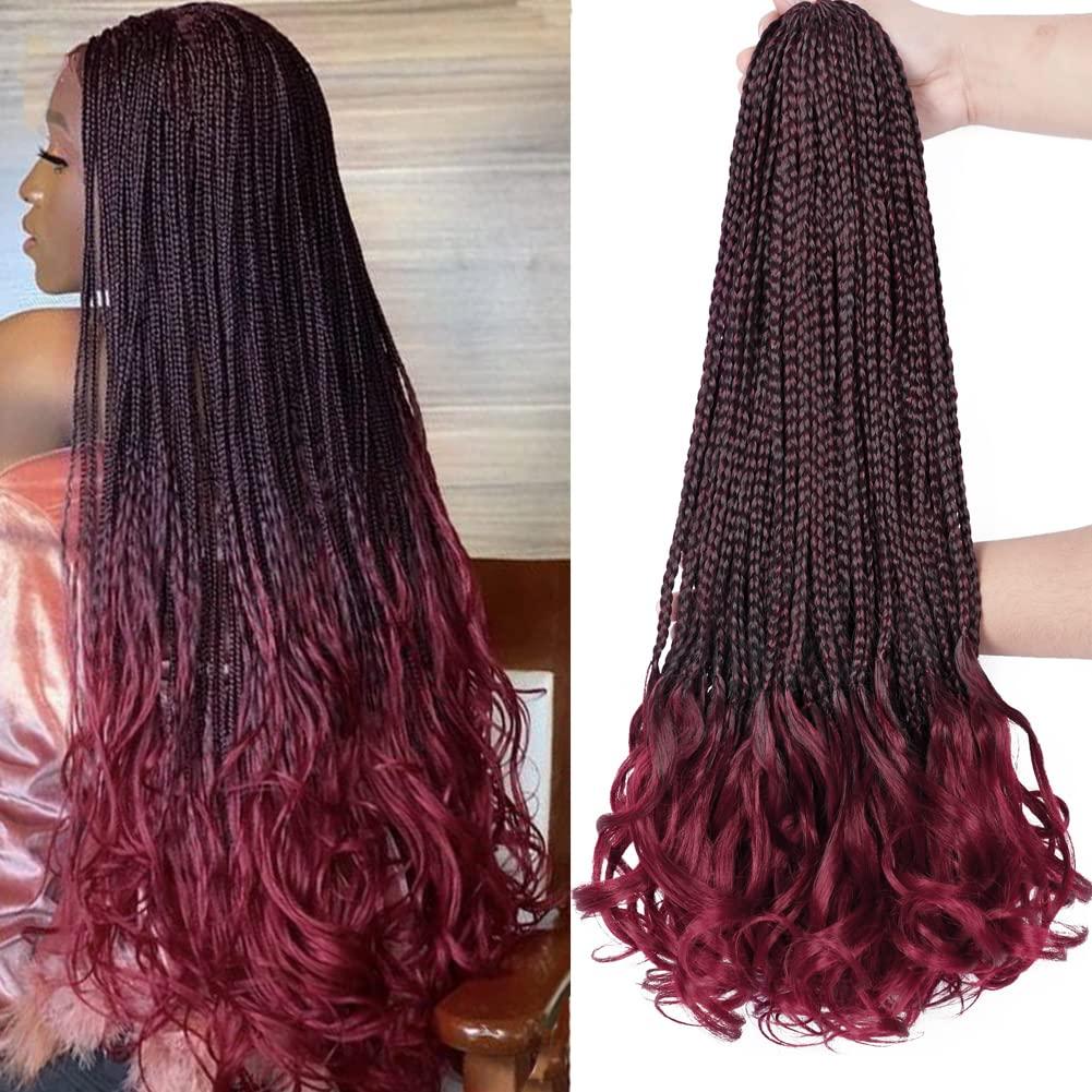 BAOTA BAOTA Box Braids Crochet Hair Pre Looped Red Goddess Box Braids with Curly Ends Short Bohemian Box Braids Crochet Hair 14 Inch 7 Packs (1B/BUG#)