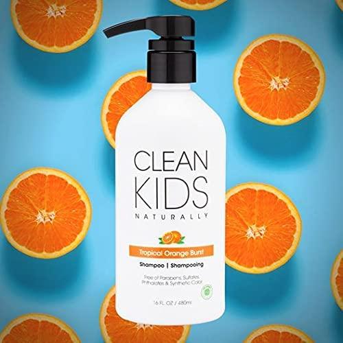 Clean Kids Naturally Clean Kids Naturally Tropical Orange Burst Shampoo, All-Natural, Gluten-free, Vegan, and Cruelty-free, Paraben-free, 16 oz, EWG Verified (1 Bottle)