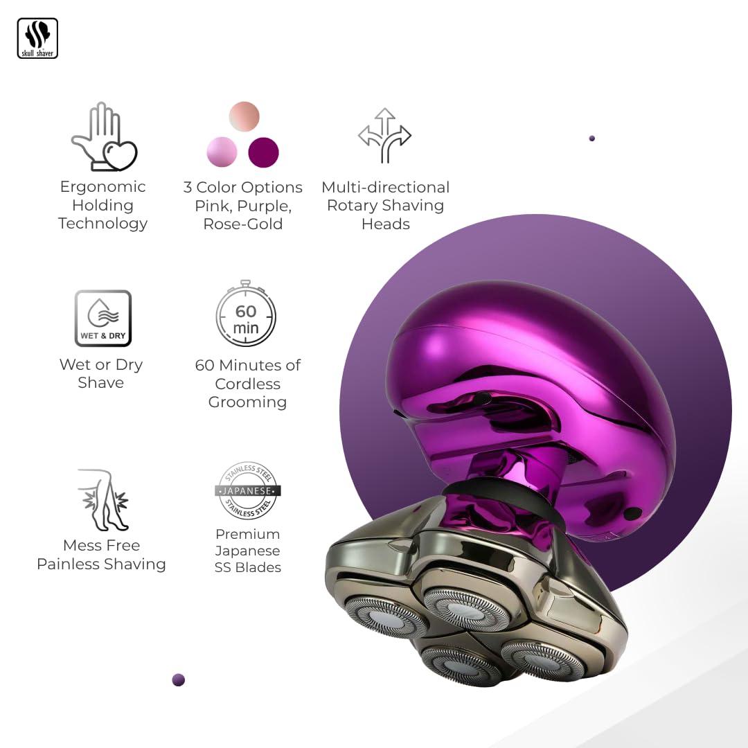 Skull Shaver Skull Shaver Butterfly Kiss Pro, Butterfly Platinum Rinse Stand (Rose Gold) and Beige Butterfly Kiss Electric Razor Travel Case Bundle