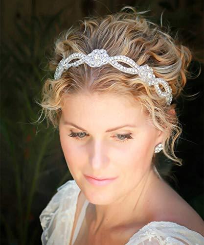 Aimimier Aimimer Bridal Crystal Rhinestone Headband with Ribbon Wedding Hair Accessories Prom Party Hair Jewelry for Women and Girls