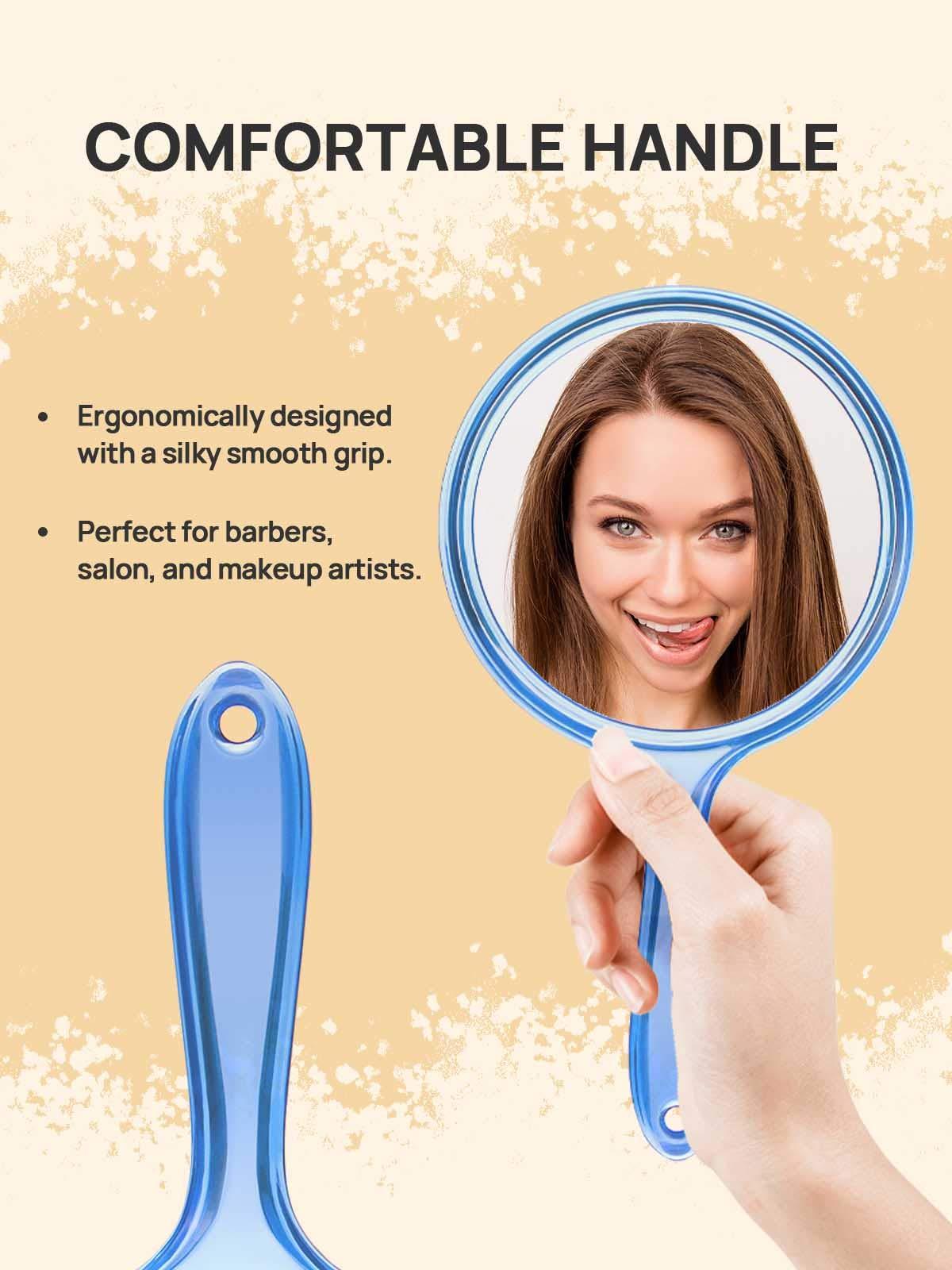 OMIRO OMIRO Hand Mirror, Double-Sided Handheld Mirror 1X/3X Magnifying Mirror with Handle, Pack of 1 (Transparent Blue)