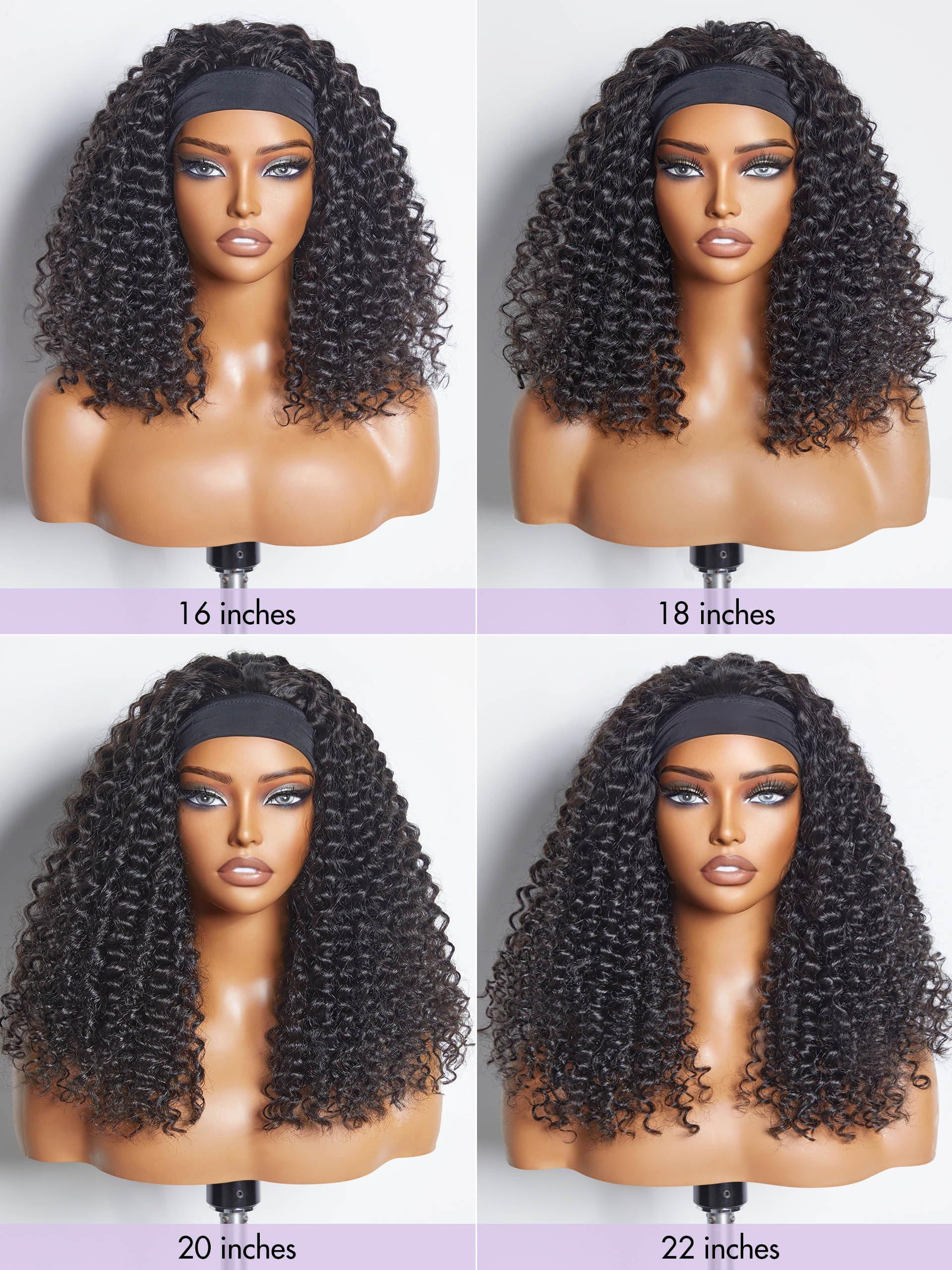 LUVME HAIR LUVME HAIR Deep Wave Headband Wig Human Hair Throw On & Go No Lace Glueless Human Hair Wigs with Adjustable Headband Beginners Friendly (22 Inch & Natural Black)