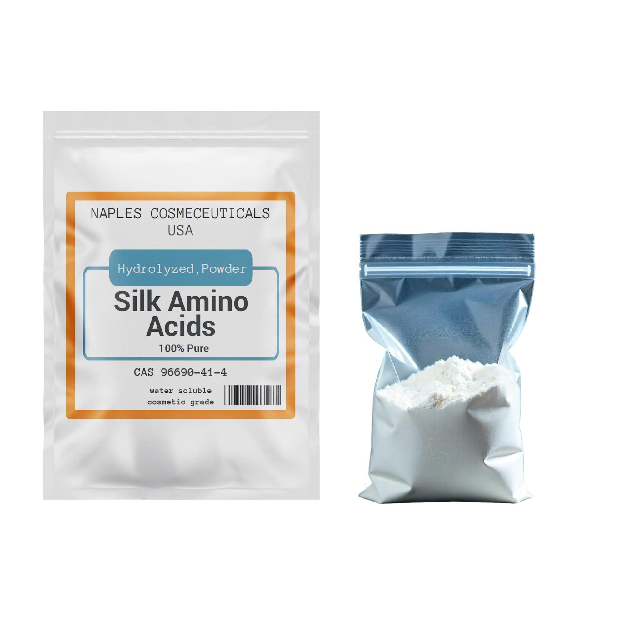 Naples Cosmeceuticals Hydrolyzed Silk Amino Acid Powder Cosmetic Grade for Hair Skin Nails Moisture Retention 100% Pure Use in Formulations or Add to Your Favorite Products (4 oz)