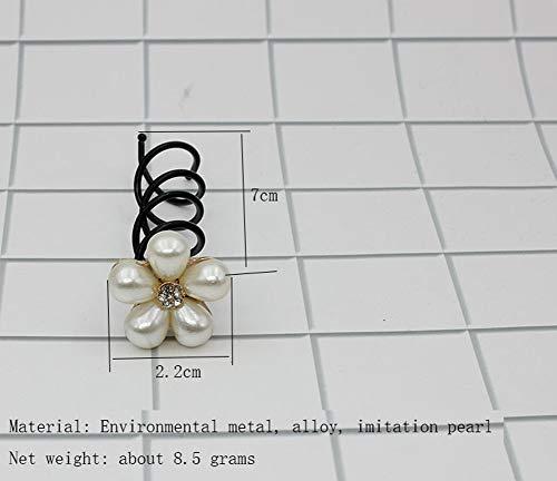 Suoirblss 5PCS Imitation Pearl Spiral Twist Screw Hair Pins Rhinestone Flower Hair Clips Spiral Bobby Pins Hair Bun Styling Tool Hair Accessories for Women Lady (A#)