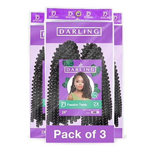 Darling Darling Passion Twist 6X Crochet Hair Extensions (3 Packs, 2X per Pack), Natural & Soft Texture, Bomb Twist, Natural and Soft Texture, Black Afro Curly, 24 Inch, 1B