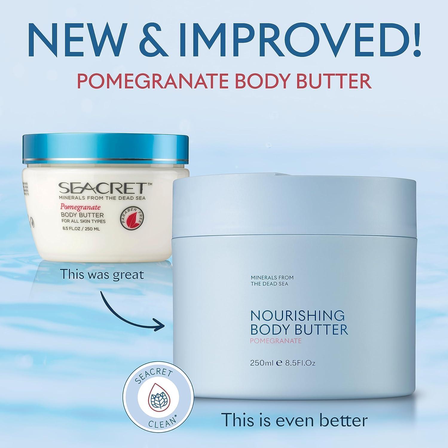 SEACRET SEACRET POMEGRANATE BODY BUTTER: Hydrating Body Moisturizer Cream with Shea and Cocoa Butter, Vitamins E & C, and Dead Sea Minerals for All Skin Types, 8.5 FL. OZ, Pomegranate