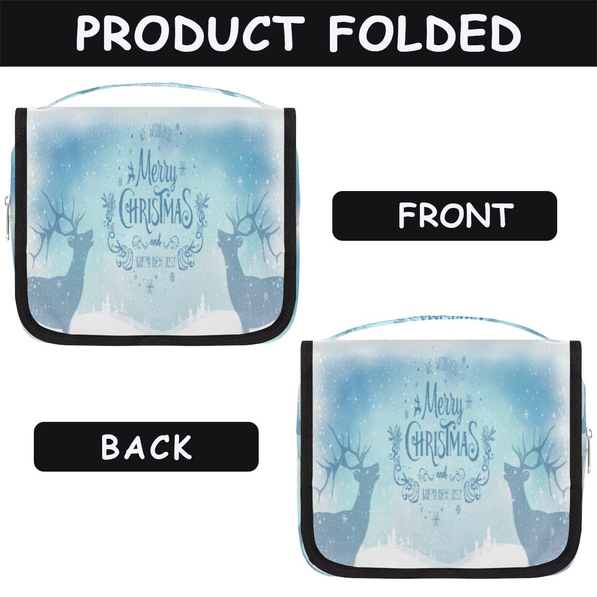 POFATO POFATO Snowflake Moose Christmas Travel Toiletry Bag Cosmetic Makeup Bag for Women Men Hanging Hook Wash Toiletries Portable Toiletry Bags Organizer