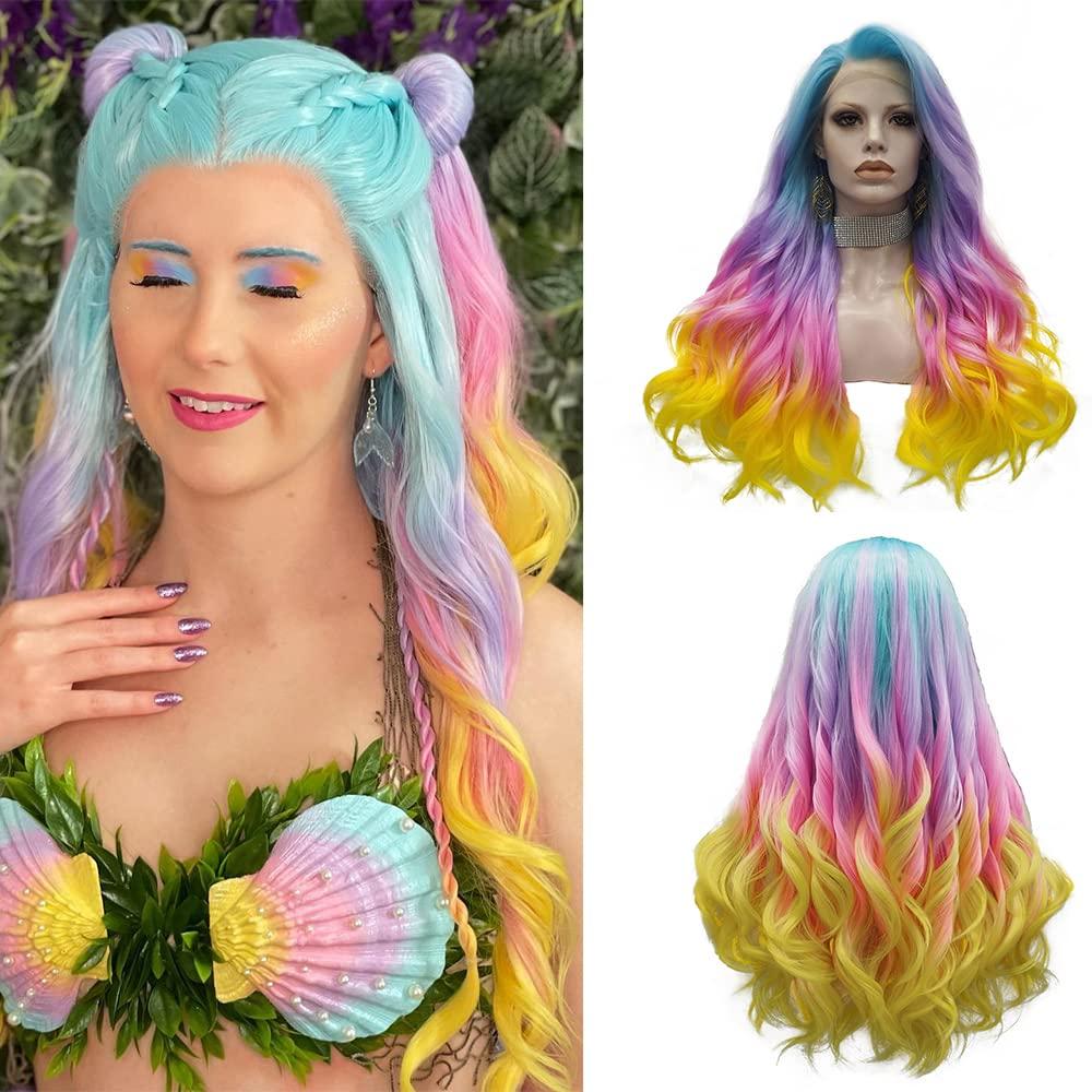 IMSTYLE IMSTYLE Multi-Color Lace Front Wigs Rainbow Natural Wave Synthetic Wig for Cosplay Party Wig 26 inches
