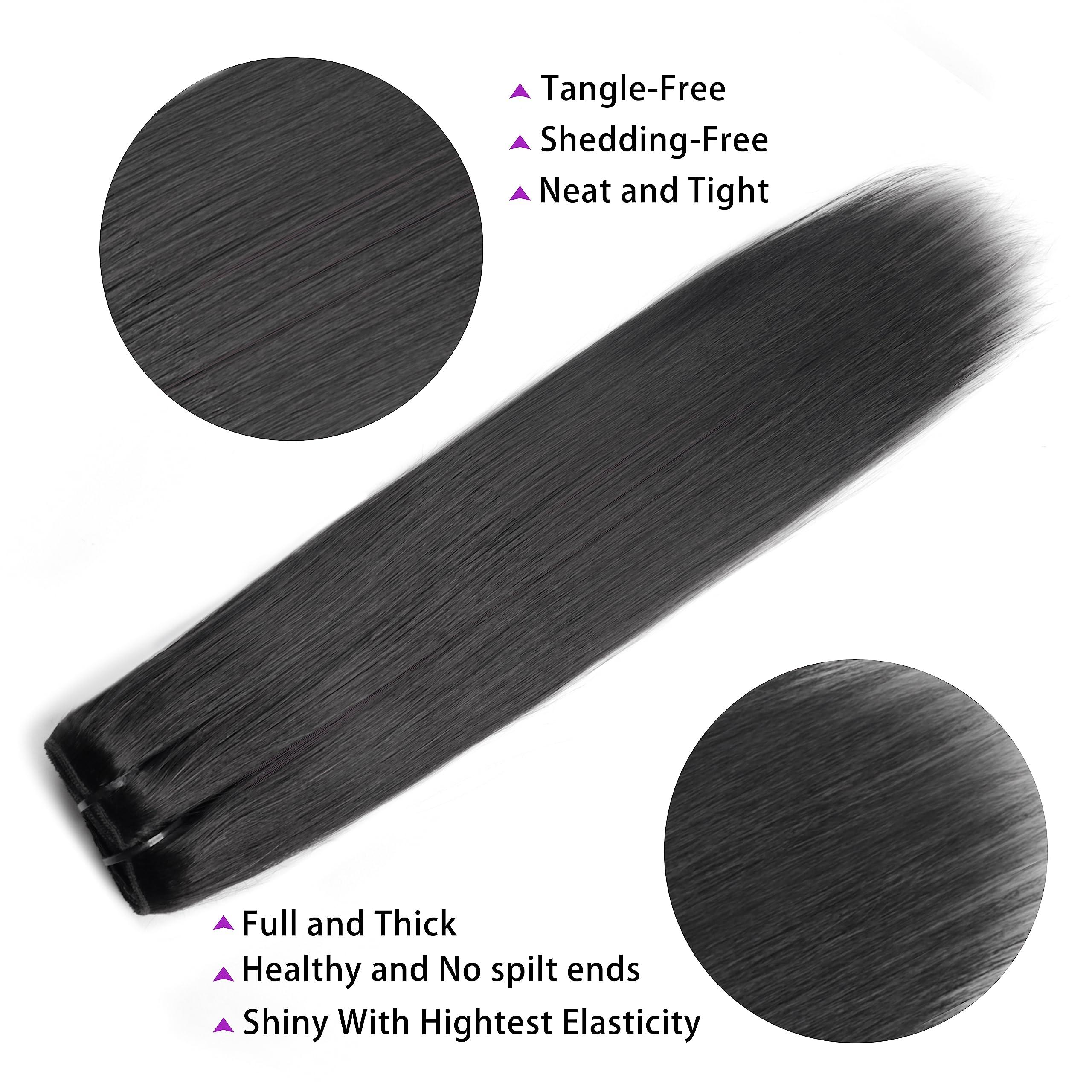 Mihugass Mihugass Yaki Straight Clip in Hair Extensions For Women 100% Unprocessed Brazilian Virgin Hair clip ins Yaki Straight Clip on Hair Natural Black 8pcs with 18Clips Per Set 120G (18 Inch)