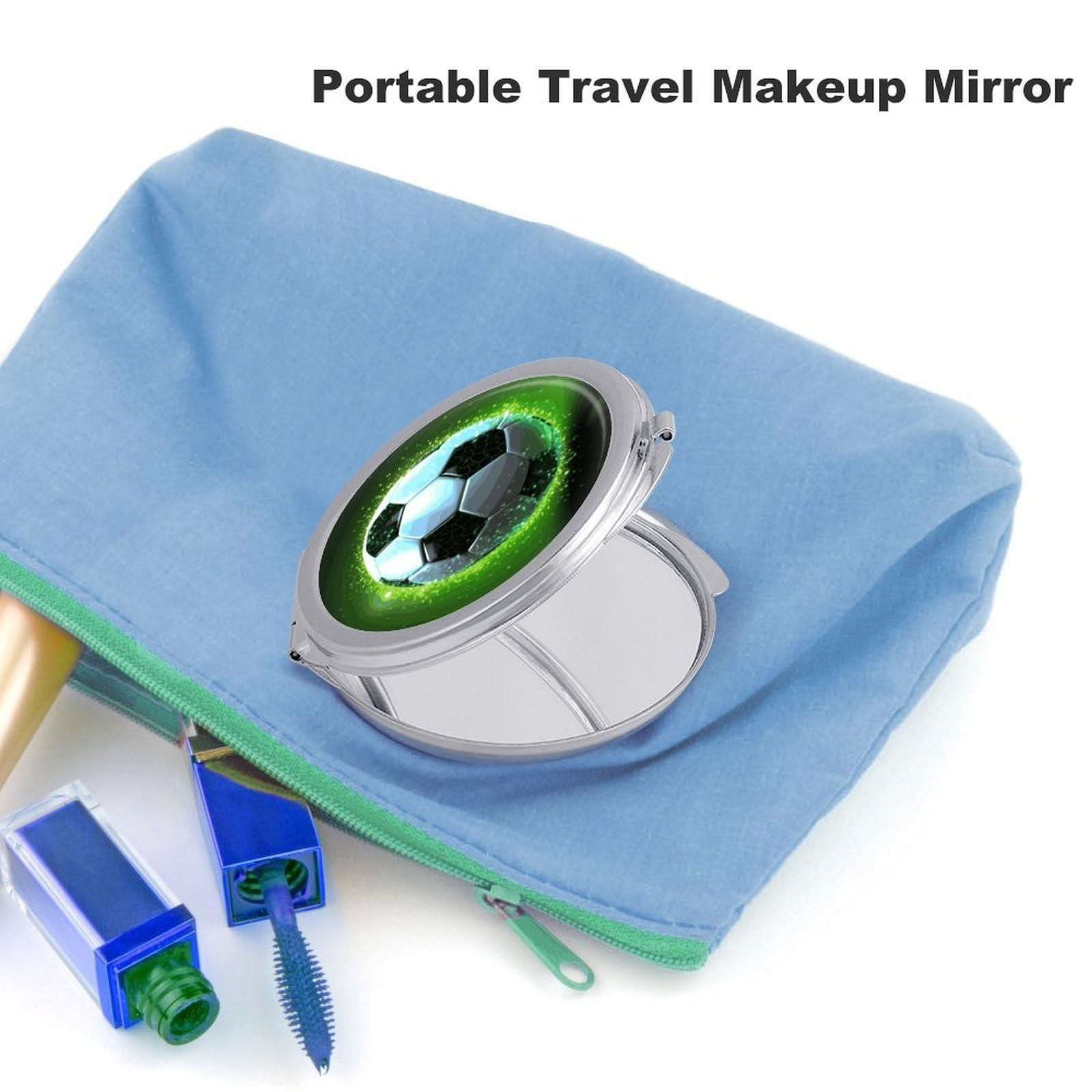 KLWQR KLWQR Cool Soccer Ball Travel Makeup Mirror Portable Folding Cosmetic Compact Mirror with 2 X 1x Magnification Mini Pocket Mirror for Women Purses