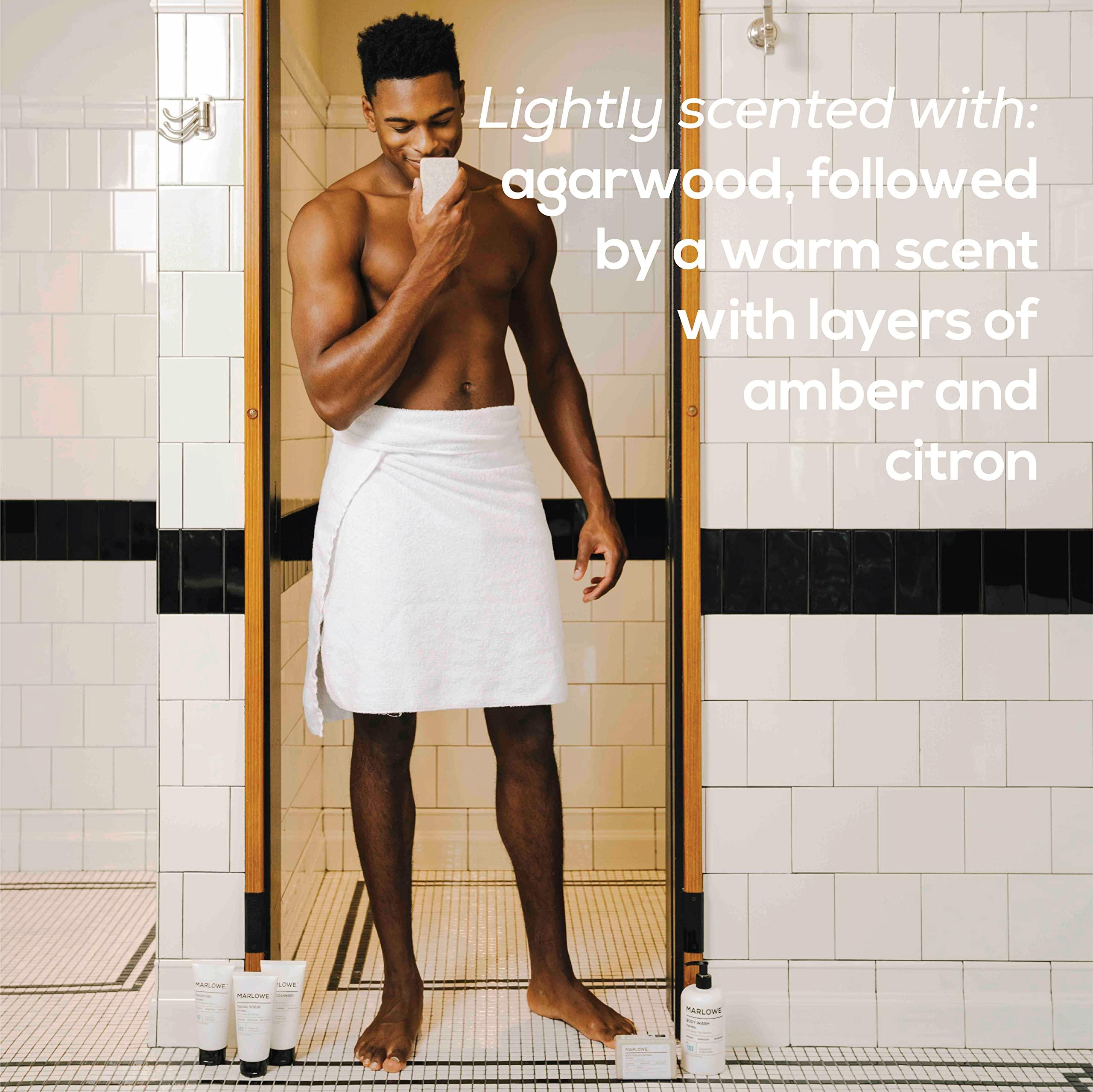 MARLOWE. M BLEND MARLOWE. No. 102 Men\'s Body Scrub Soap 7 oz (3 Bars) Warm Santal Scent, Best Exfoliating Bar for Men, Made with Natural Ingredients, Apricot Seed Powder, Shea Butter, Olive Oil, Green Tea Extracts