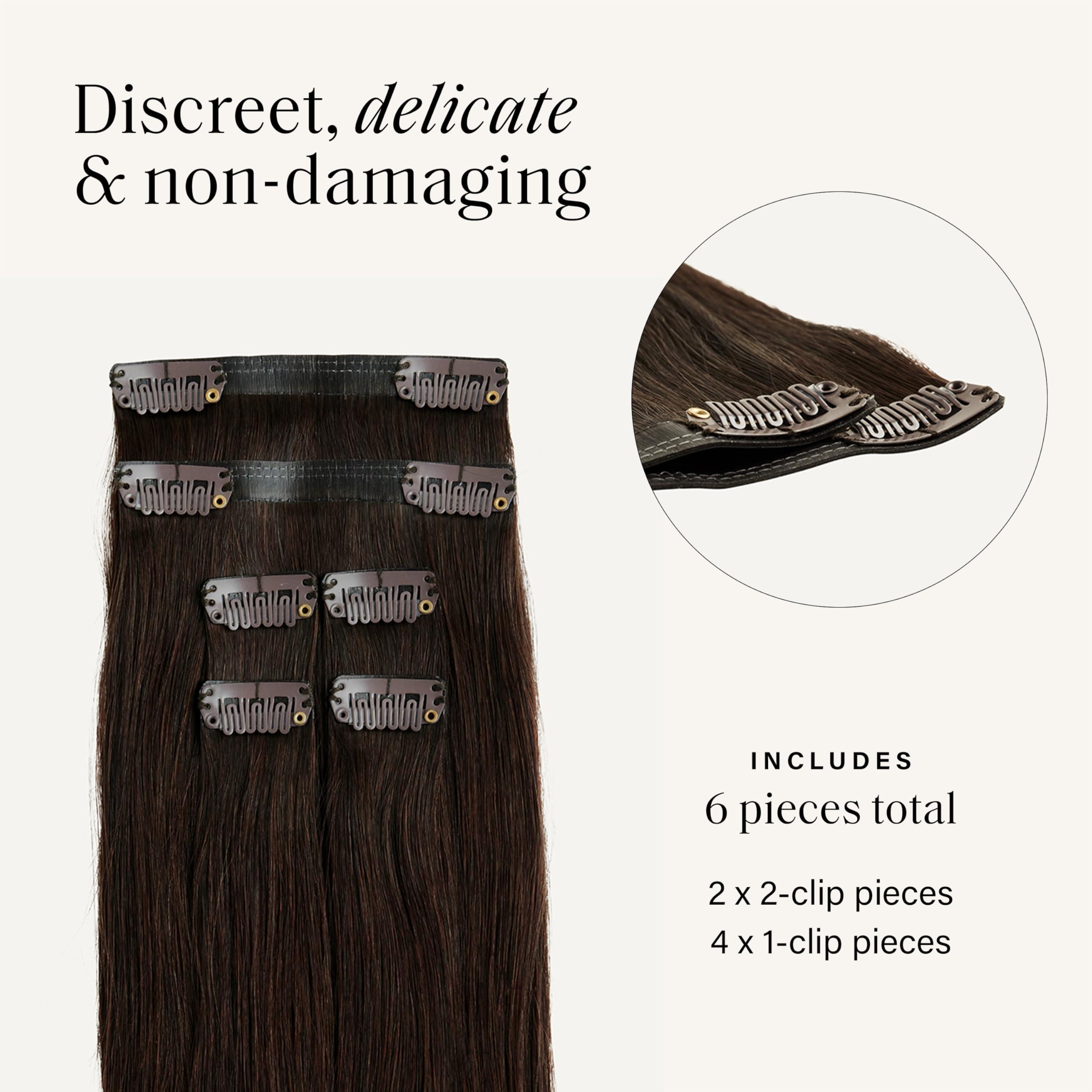 Luxy Luxy Hair 16\" Dark Brown Thinning Hair Fill-Ins Clip-In Hair Extensions (80 grams) 100% Remy Human Hair, Coverage for Thinning Hair, 6-Piece Set, Blends Easily