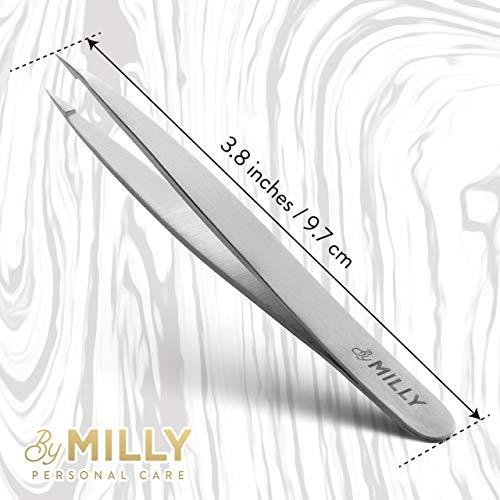 By MILLY By MILLY Pointed Tweezers | High Carbon Stainless Steel Needle Nose Tweezers | Fine Point Tweezers Precision Hair Removal | Perfectly Aligned & Hand-Filed Sharp Tweezers | Silver