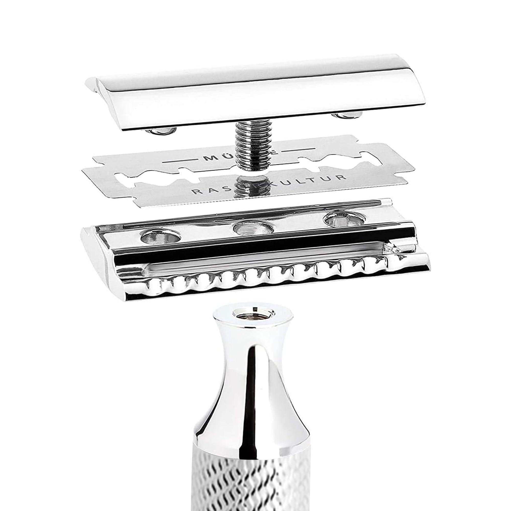 MHLE MHLE EDITION Chrome 2-Piece Shaving Set - Classic Closed Comb R89 Safety Razor & Razor Stand Safety Razor Kit for Men, Shaving Razor, Straight Razor Shaving Kit for Men