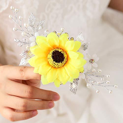 BAROGIRL Barogirl Bridal Sunflower Hair Comb Clip Crystal Bride Gold Wedding Hair Accessories for Women (Silver)