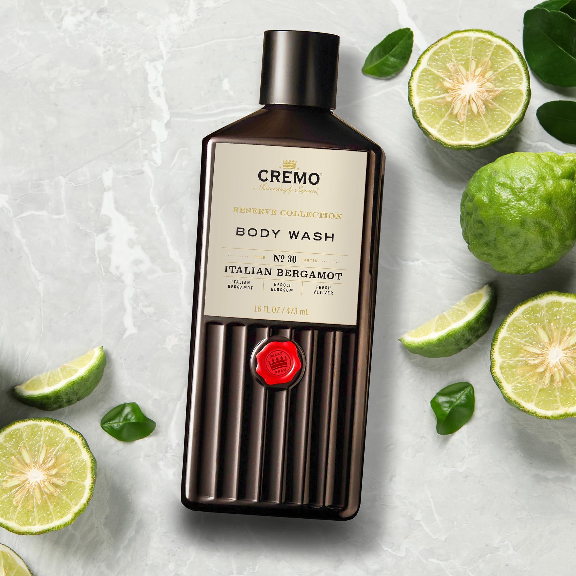 Cremo Cremo Rich-Lathering Palo Santo (Reserve Collection) Body Wash, Notes of Bright Cardamom & Rich-Lathering Italian Bergamot Body Wash for Men, Notes of Italian Bergamot,