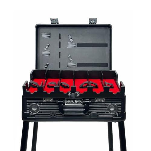 Mane Tame Professional Men\'s Grooming MANE TAME Barber Case - VIP Mobile Barber Station- Black - Includes (2) Bluetooth Speakers, TSA Locks, Removeable/Adjustable Legs