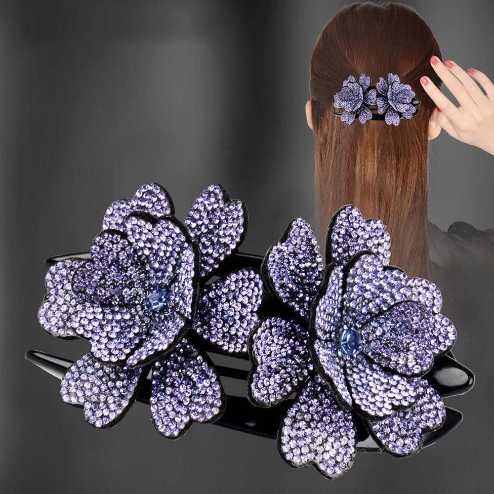 Generic Rhinestone Flower Hair Clips Duckbill Clip Ponytail Holder Diamond Hair Barrettes for Women Girls Thin Thick Long Hair Accessories(G)
