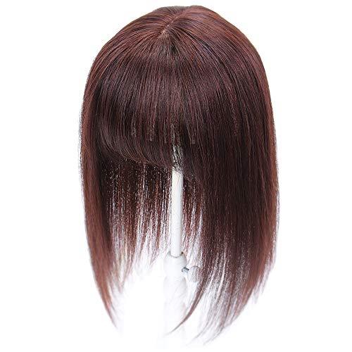 LesafeV Human Hair Piece with Wispy Bangs Smart Clip in Silk Base Topper Middle Parted 8x12cm/20cm, Black