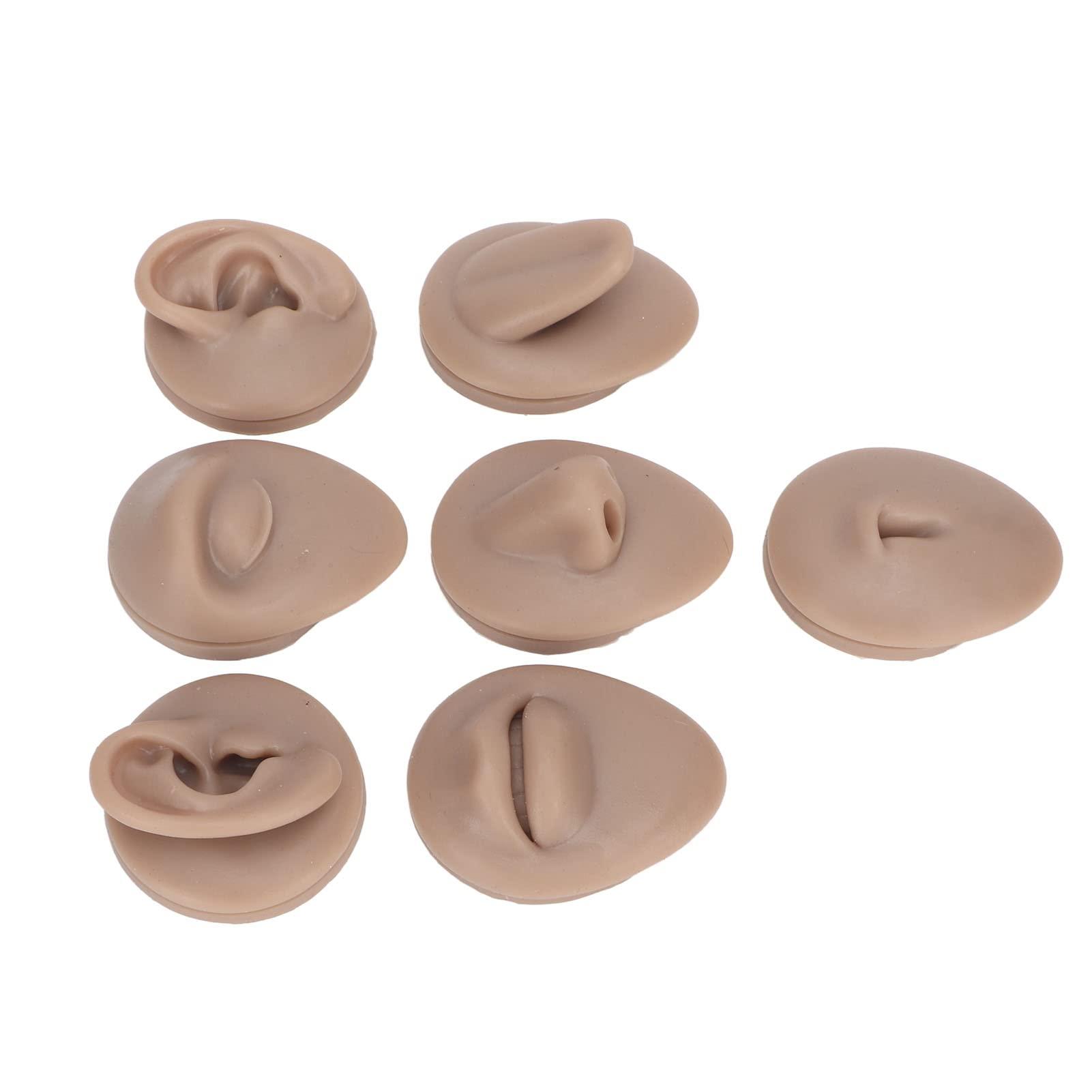 Sorandy Body Piercing Practice Model Body Part Displays Set Simulation Silicone Ear Eye Nose Mouth Tongue Belly Button Model for Novice Piercer Soft Silicone Body Part Model (Dark Skin