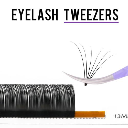 CL CAMILLASH Fiber Tip Lash Tweezers For Eyelash Extension Tweezers Professional Artist Tech Work Kit Tools,Best Volume Eyelash Lashes Extensions Purple Tweezers Precision Supplies(Curved)