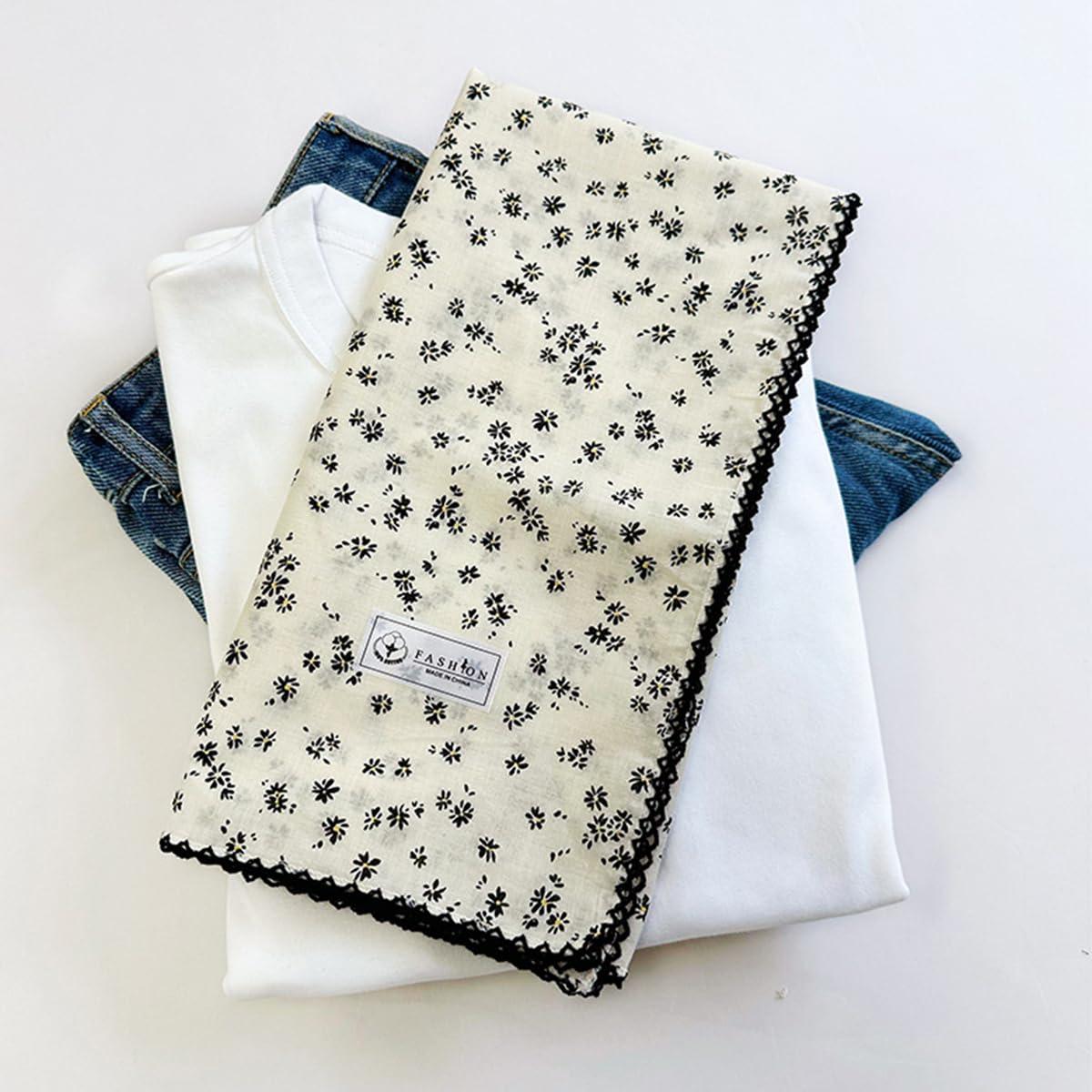 Pemilosci Pemilosci Large Cotton Bandana Headband, Head Wrap, Protective Coverage, Hair Neck Scarf for Women 28 x 28 inch (S32-Dot Floral - White