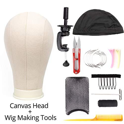 LesafeV 11 PCS Wig Making Kit Canvas Block Head With Stand Mannequin Head Diy Dome Wig Cap Combs Needles T Pins Thread Clamp24 Inch Head tools
