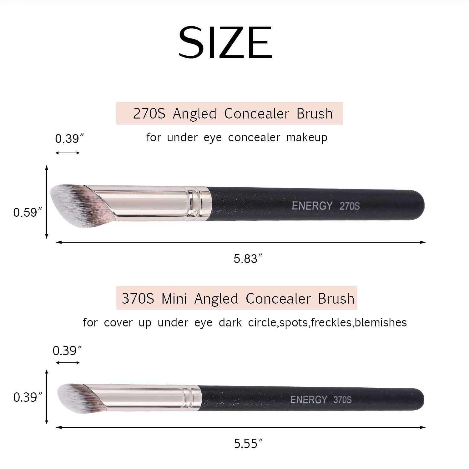 ENERGY ENERGY Foundation Brushes Set - Angled Brush & Mini Concealer Brush Premium Synthetic Eye Makeup Bushes for Blending Liquid Foundation Cream Powder Cosmetics 270S/370S
