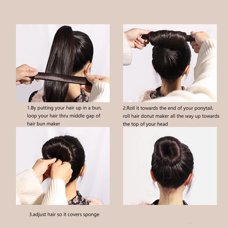 MYEAST MYEAST 3-Piece Women\'s Hair Bun Maker Kids Ballerina Bun Shaper,French Donut Hair Fold Wrap Snap(1 Light Brown-1 brown-1 black