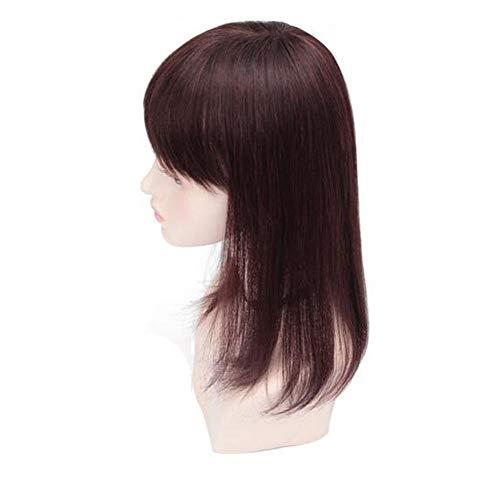 LE BI YOU Womens 100 Human Hair Silky Straight Clips in Topper Toupee Handtied Center Hairpiece with Bang Closure Best Holiday Gifts 40CM 15.7 Inch Dark Brown