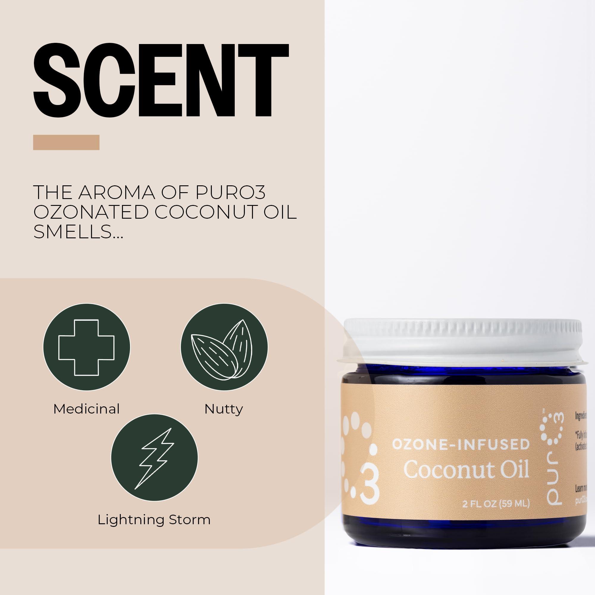 Pur O3 Pur O3 Fully Ozonated Coconut Oil - Pure, Natural, Organic Coconut Ozonated Oil - Coconut Oil Skin Care from Ozontate, Oxygenated Coconut Oil - Ozone Oil in a Glass Jar, 2 oz