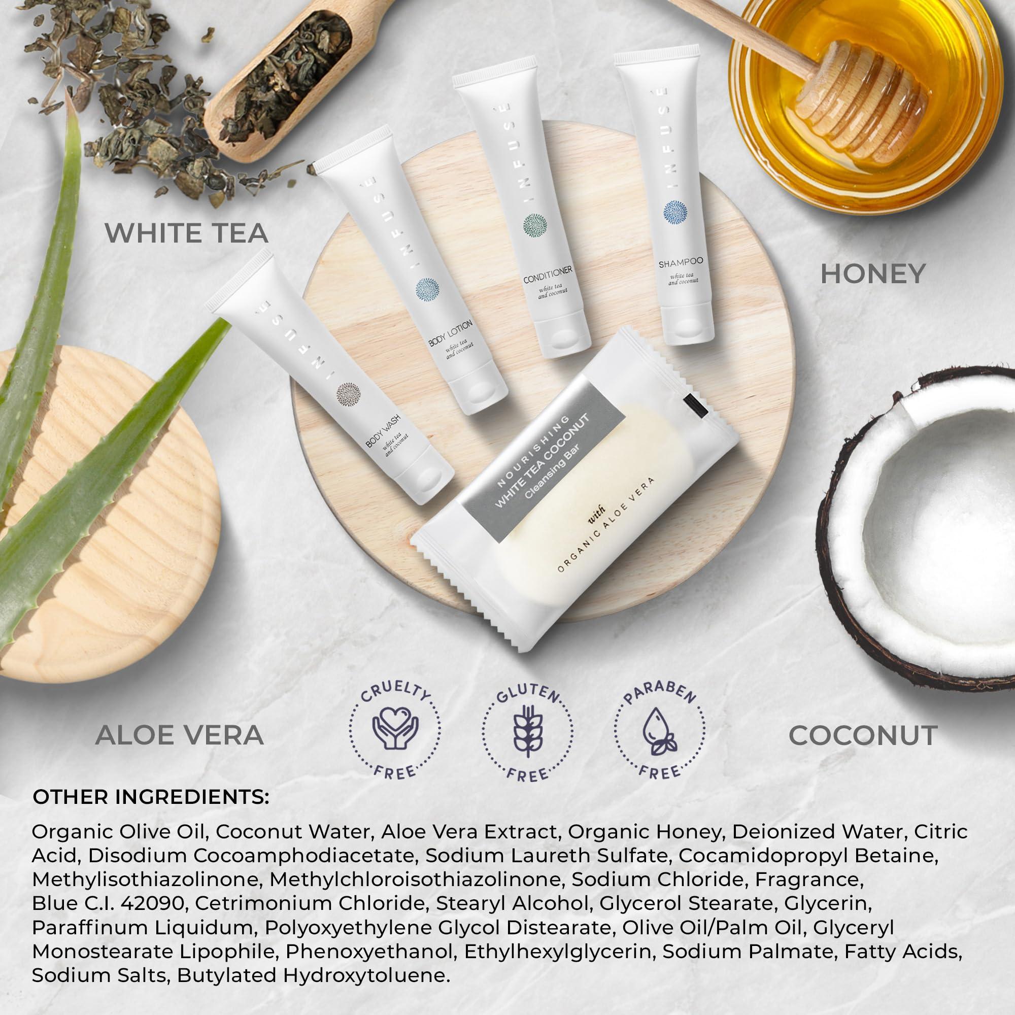 Terra Pure Infuse Amenity Kit | Hotel Bulk Toiletries | 1 oz Shampoo, Conditioner, Lotion, Body Wash, Cleansing Bar Soap for Guest Hospitality Vacation Rentals | 60 Sets/Case