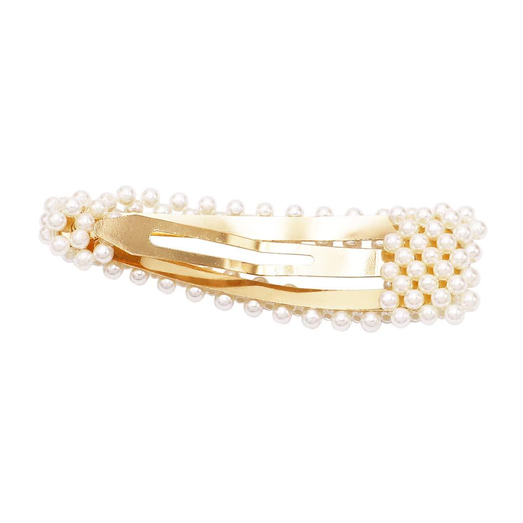 Rosemarie & Jubalee Rosemarie & Jubalee Women's Single Extra Large No Slip Snap Clip Hair Barrette With Cream Colored Simulated Pearls, 3.5"
