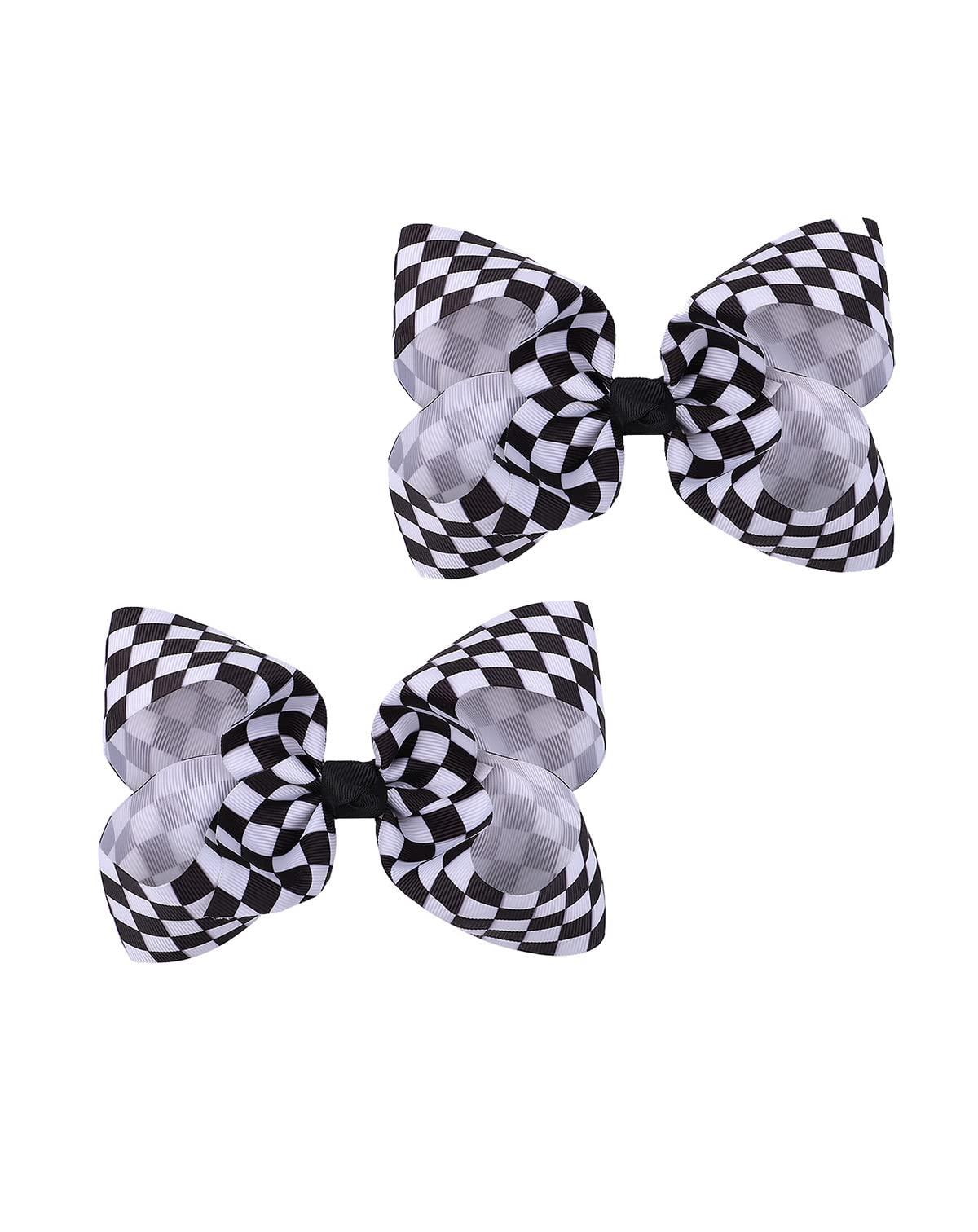 BBTDIN Checkered Plaid Hair Bow Clip Checkered Hair Barrettes Clips Buffalo Plaid Hair Bow Pin BBG71 (2 Pcs-Black White)