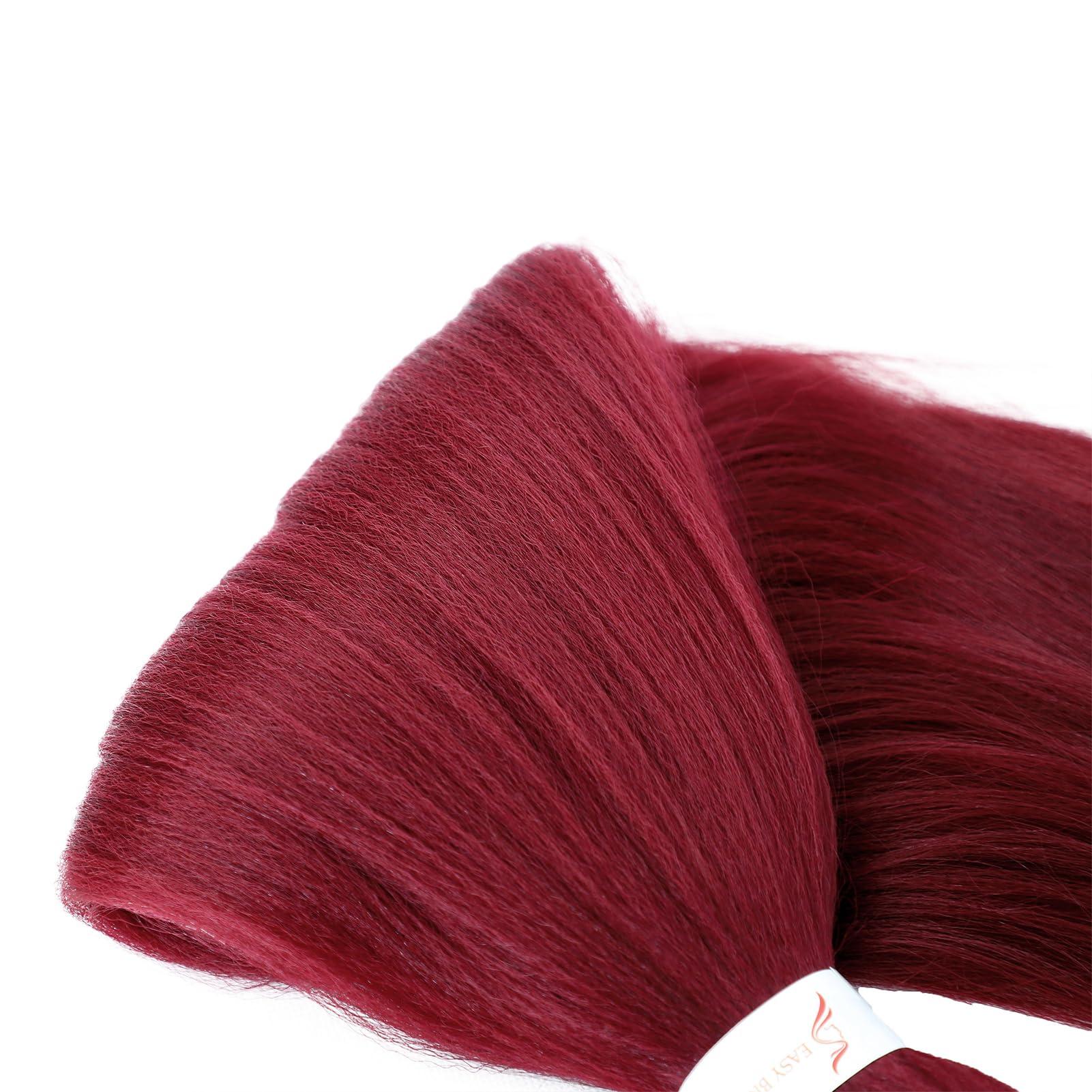 Dorsanee Dorsanee Burgundy Braiding Hair Pre Stretched 24 Inch 3 Packs Braiding Hair Extensions for Box Braids Twists Locs Hair Soft Yaki Texture Hot Water Setting (#Burgundy)