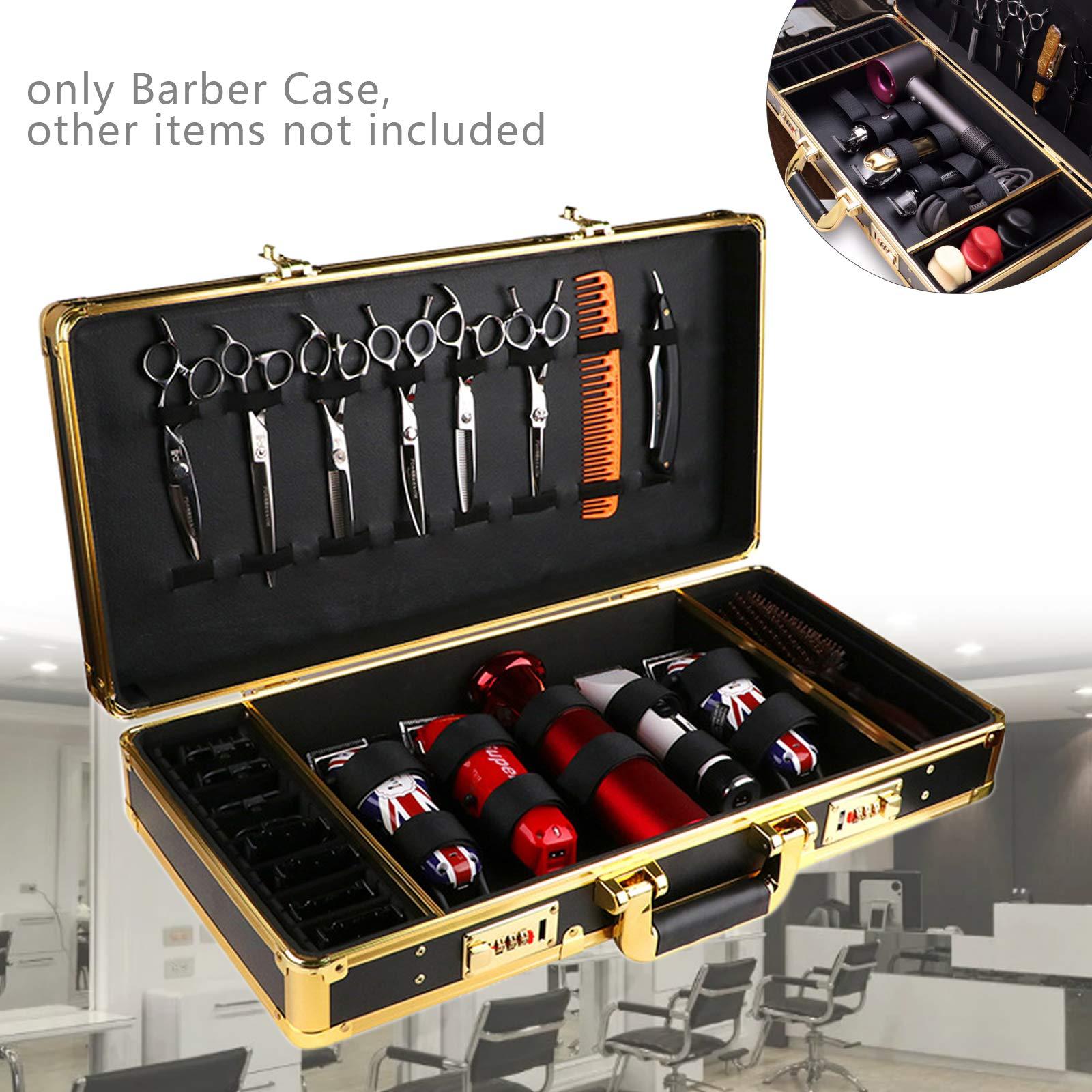 WTIOPJ Barber Case with Code Lock Portable Travel Barber Suitcase, Stylist Professional Barber Box Clipper Case For Barbers, Beauty Salon Tool Kits Storage Barber Cases For Clippers And Supplies (Gold-Black)