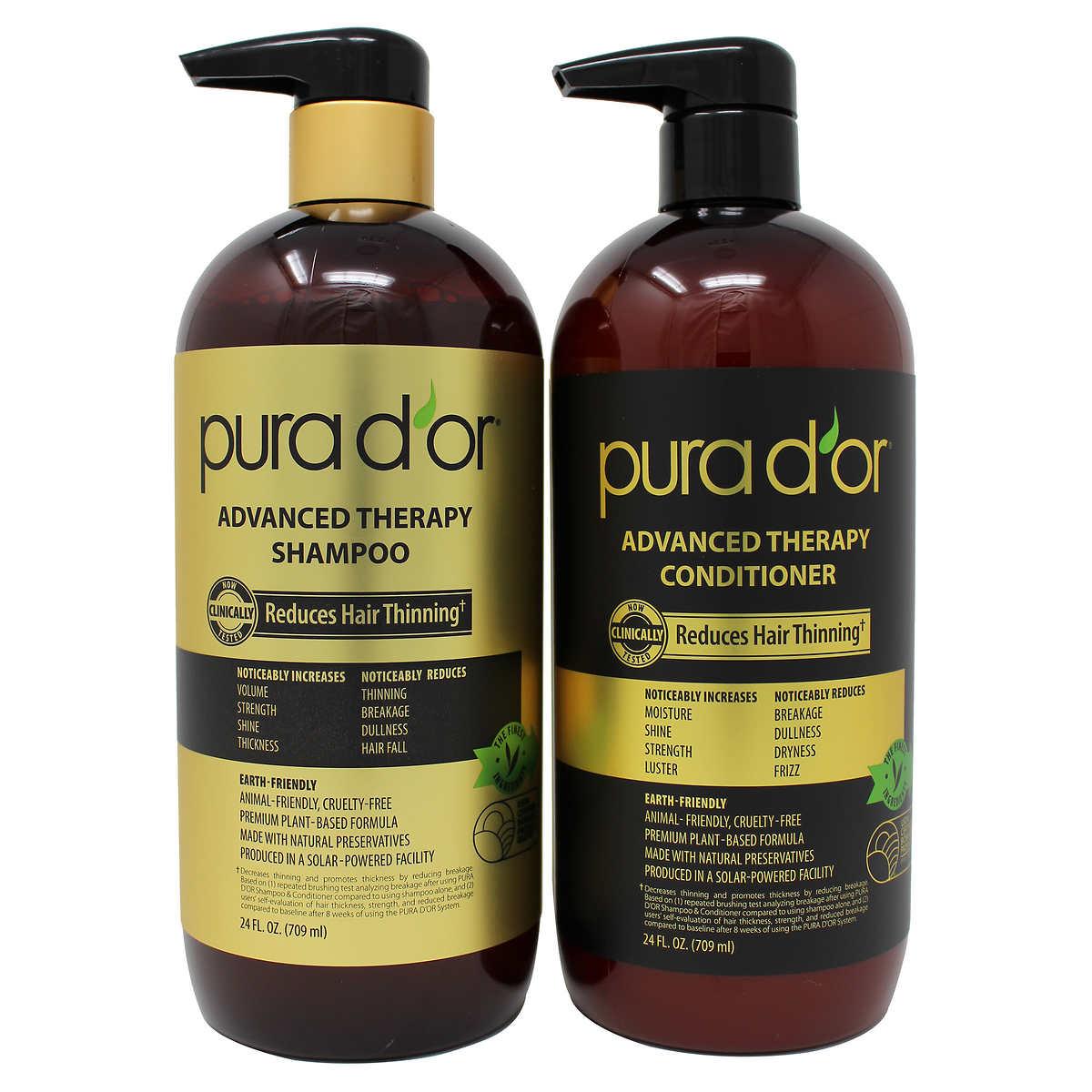 PURA D'OR PURA D\'OR Advanced Therapy System Clinically Proven to Reduce Hair Thinning - Paraben Free, Argan Oil Scent - Shampoo and Conditioner Set for Fine Hair - 100% Natural Preservative - 2.5 lbs