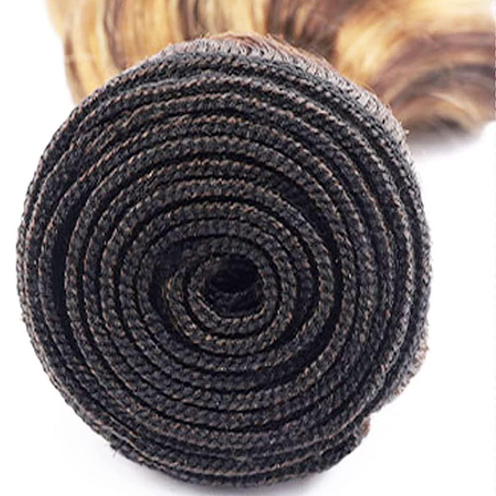 Freiuoke 26 28 30 Inch P4/27 Human Hair Bundles Blonde Deep Wave Human Hair Bundles Brazilian Unprocessed Virgin Hair 3 Bundles Two Tone Brown Mixed With Honey Blonde Bundles Hair Weave for Women