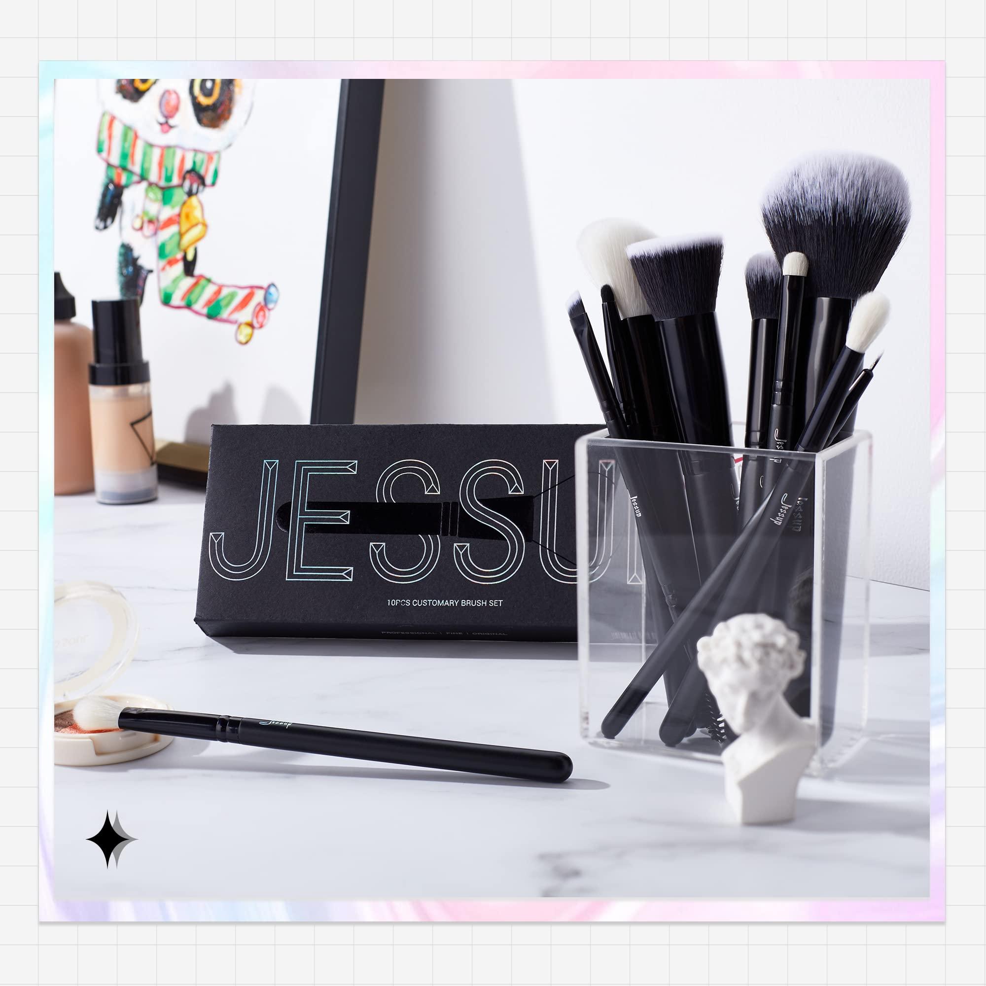 Jessup Jessup Makeup Brush Set 10pcs Black Make up Brushes Set Professional with Natural Synthetic Hair for Foundation Blending Blush Concealer Eyeshadow Eyebrow Eyeliner, T323